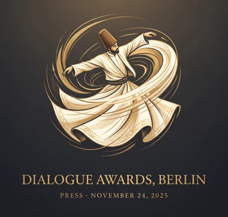 Illustrated poster for the Dialogue Awards ceremony in Berlin, honoring the Mevlevi Sema tradition, November 2025