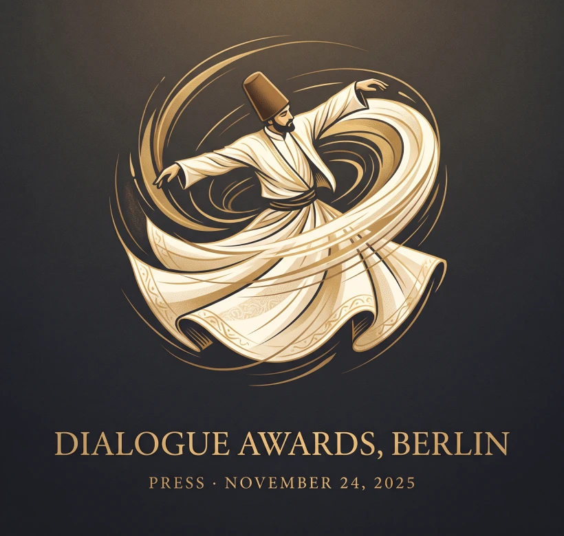 Illustrated poster for the Dialogue Awards ceremony in Berlin, honoring the Mevlevi Sema tradition, November 2025